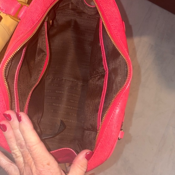 Ralph Lauren   Satchel   Leather like Epi  Pink  Goldtone hardware  Beautiful - Picture 3 of 16